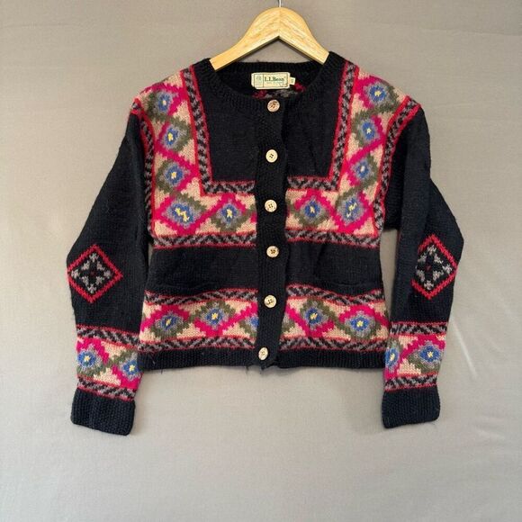 Vintage 90s 80s L.L. Bean Women’s 100% Pure Wool Knit Sweater Floral Pattern - Picture 1 of 9